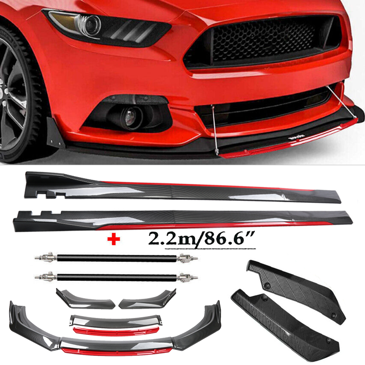 For Ford Mustang Front Lip Chin Bumper splitter Carbon Fiber Body Side Skirt