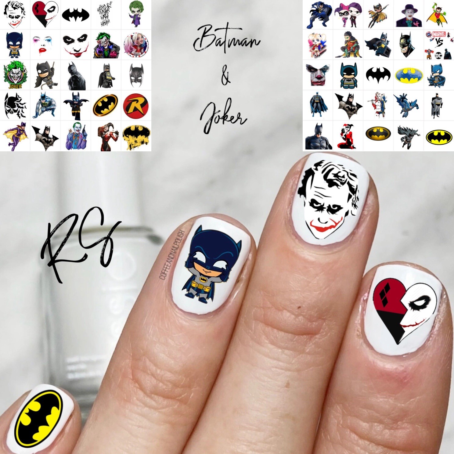 Batman & Joker Cartoon Waterslide Nail Art Decals Set Of 50 Bonus & Instructions