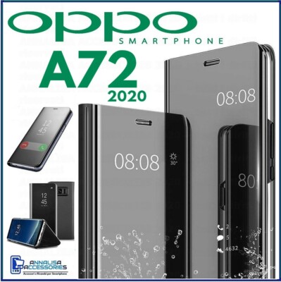 FLIP COVER FOR OPPO A72 CLEAR VIEW 360° BLACK MIRROR BOOK CASE A 72