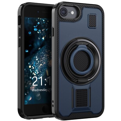 Double-Ring Kickstand Case Cover For Apple iPhone SE 3rd Gen 2022/SE 2020 Blue