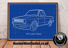Volkswagen Caddy Pickup BLUEPRINT Illustration, High quality, Signed.Limited