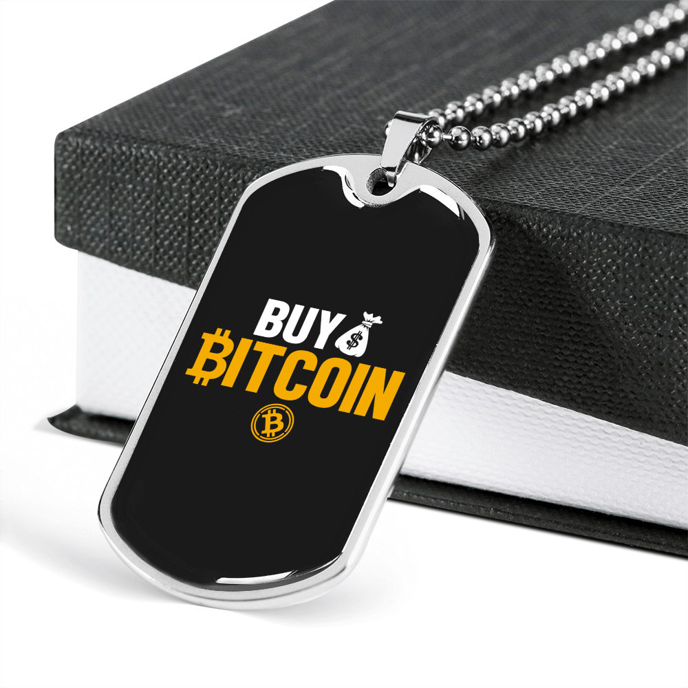 Buy Bitcoin Dollars Necklace Stainless Steel or 18k Gold Dog Tag 24