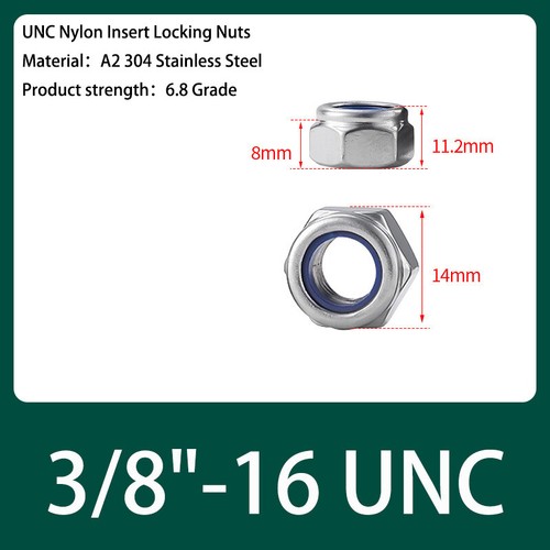 UNC Nyloc Nuts Insert Lock Nuts 1/4" 5/16" 3/8" 1/2" A2 Stainless Steel Lock Nut - Imagen 14 de 15