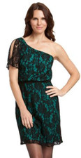MISS SIXTY  Green Black Lace One Shoulder Sheath Party Dress 8 NEW 119
