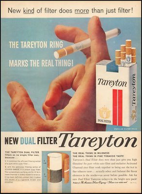 1959 vintage tobacco AD Tareyton Cigarettes, Dual Filter Tareyton Ring  120918