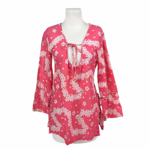 Letarte Handmade Swimsuit Cover Up Women’s Small Pink Beaded Cotton Tunic Floral - Picture 1 of 12