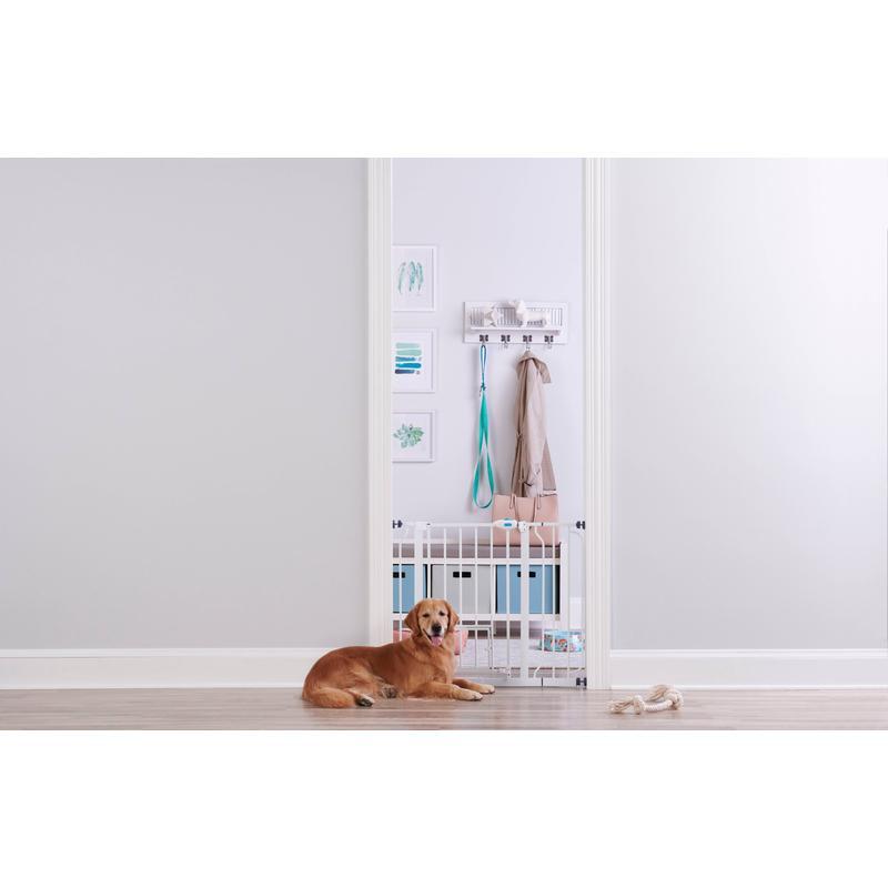 Extra Wide Walk Through Metal Dog Pet Gate W/ Small Door One Hand