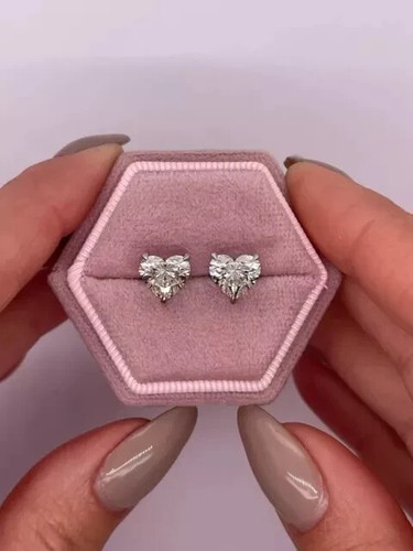 2.00Ct Heart Cut Real Moissanite Women's Stud Earrings 14K White Gold Plated