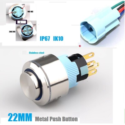 22mm High Head+Ring LED Illuminated IP67 Stainless steel Anti-vandal Push button