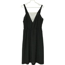 A-Line Dress Womens Size 18 Black White Polka Dots V-Neck Knee Length Sleeveless