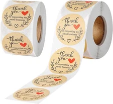 Thank You for Supporting My Small Business Stickers 1.5 inch 2 Rolls Kraft