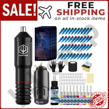 PROFESSIONAL POSEIDON Wireless Tattoo Machine Kit Rotary Cartridges Pen Needles