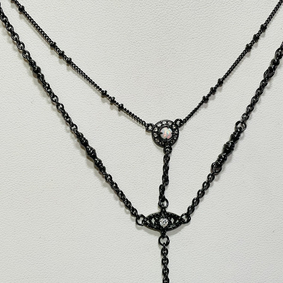 Kendra Scott Opalite Y Necklace Coby Rhinestone Gunmetal October