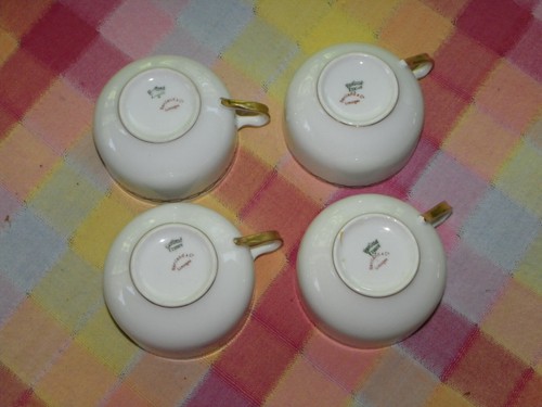 4 Coffee Cups & Saucers-Haviland Limoges-1894-1931-White Gold-Green & Red Chain - Picture 6 of 8