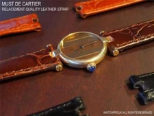 REPLACEMENT LEATHER CUSTOM STRAP + GOLD BUCKLE FOR YOUR  CARTIER 16mm strap