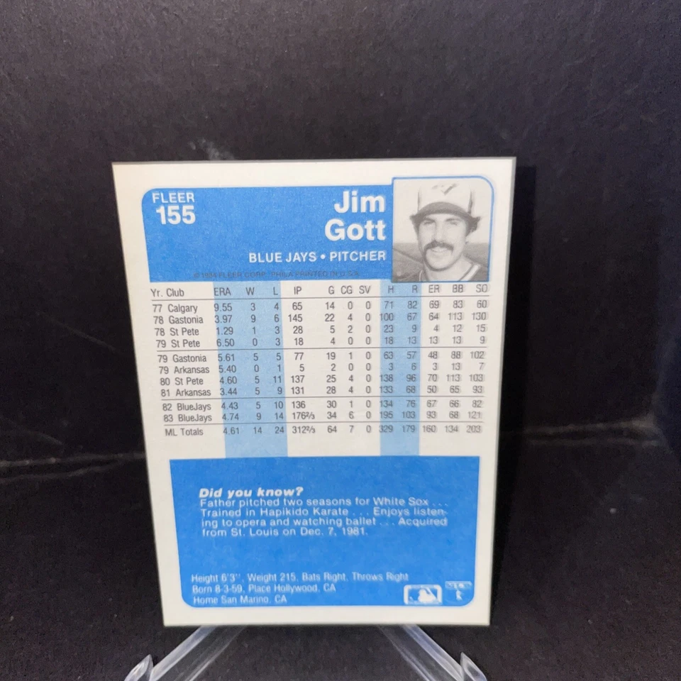 Jim Gott 1984 Fleer #155 Toronto Blue Jays - Image 2 of 2