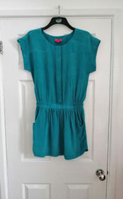Monsoon Fusion Dress Women Size 10 Pure Silk Green Crew Neck Short Sleeves Mini