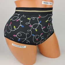 Lane Bryant Cacique Cotton Full Brief 22/24 Plus Panty Black Christmas Lights 23