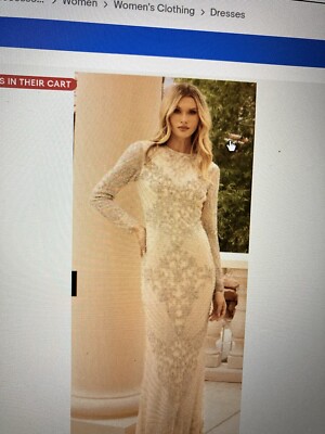 NWT PRIMAVERA COUTURE 12001 LONG SLEEVE NUDE SILVER EMBLISHED GOWN MSRP$698