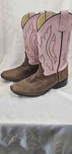 Justin Girls Western Leather Boots Size 4 Pink And Brown Leather Upper