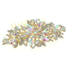 Gold Tone Metal Hair Comb With Rhinestone H3943-GAB