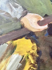 Vintage Spiritual Wilderness Journey Painting Pilgrim Man Staff 24" Outsider Art