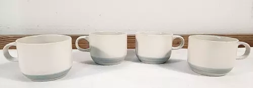 Vintage 'Genuine Stoneware Japan' Coffee Mug/Tea Cup w/ Blue Gray Band (4 Cups)