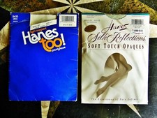 2 VINTAGE HANES TOO / SILK REFLECTIONS SIZE E- F NAVY MUSHROOM PANTYHOSE