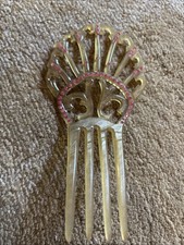 Vintage Art Deco Hair Comb Celluloid Green Pink ESTATE FIND Beautiful