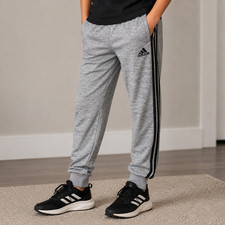 Adidas Youth Large 14/16 Gray Heather Jogger Track Pants 3-Stripe Athletic