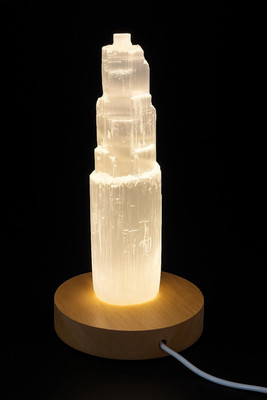 Selenit Kristall Turm Lampe Naturstein Leuchte Wohndeko Schlafzimmer Tischlampe