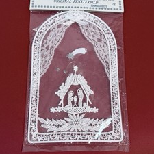 Vintage Fensterbilder Window Decoration White Lace Nativity Scene Suction Back