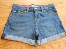 Levi's Youth Girls Blue Denim Girlfriend Comfort Stretch Mid Rise Shorts Size-12