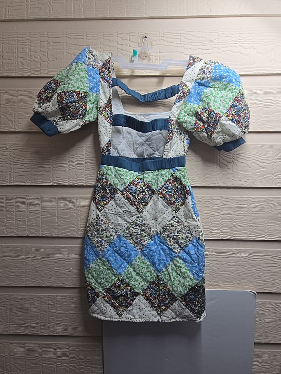 Multicolor Quilt Patchwork Print  Puff Sleeve Dre… - image 12