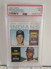 1964 Topps Baseball Card #146 Rookie Stars Tommy John Bob Chance Indians PSA 7. rookie card picture