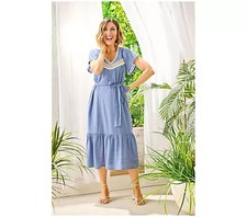 Studio Park x Amy Stran Womens Embellished Midi Dress in Denim Blue Sz Large