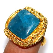 Golden Plated Blue Apatite Ring US 7 Limited Edition Design Fashion Sale GW