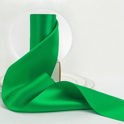 Emerald Green Ribbon, 4 inch Wide, 10 Yards, Double-Sided Satin for Crafts