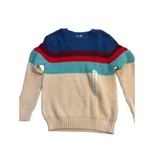Cat Jack Boys Colorblock Striped Shaker Knit Sweater Blue Red Cream Size M 8