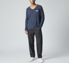 HUGO BOSS Abramo Jumper Men's LARGE Pullover Melange Tight Knit V-Neck Blue