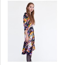 Zara Floral Striped Midi Dress, Size Medium