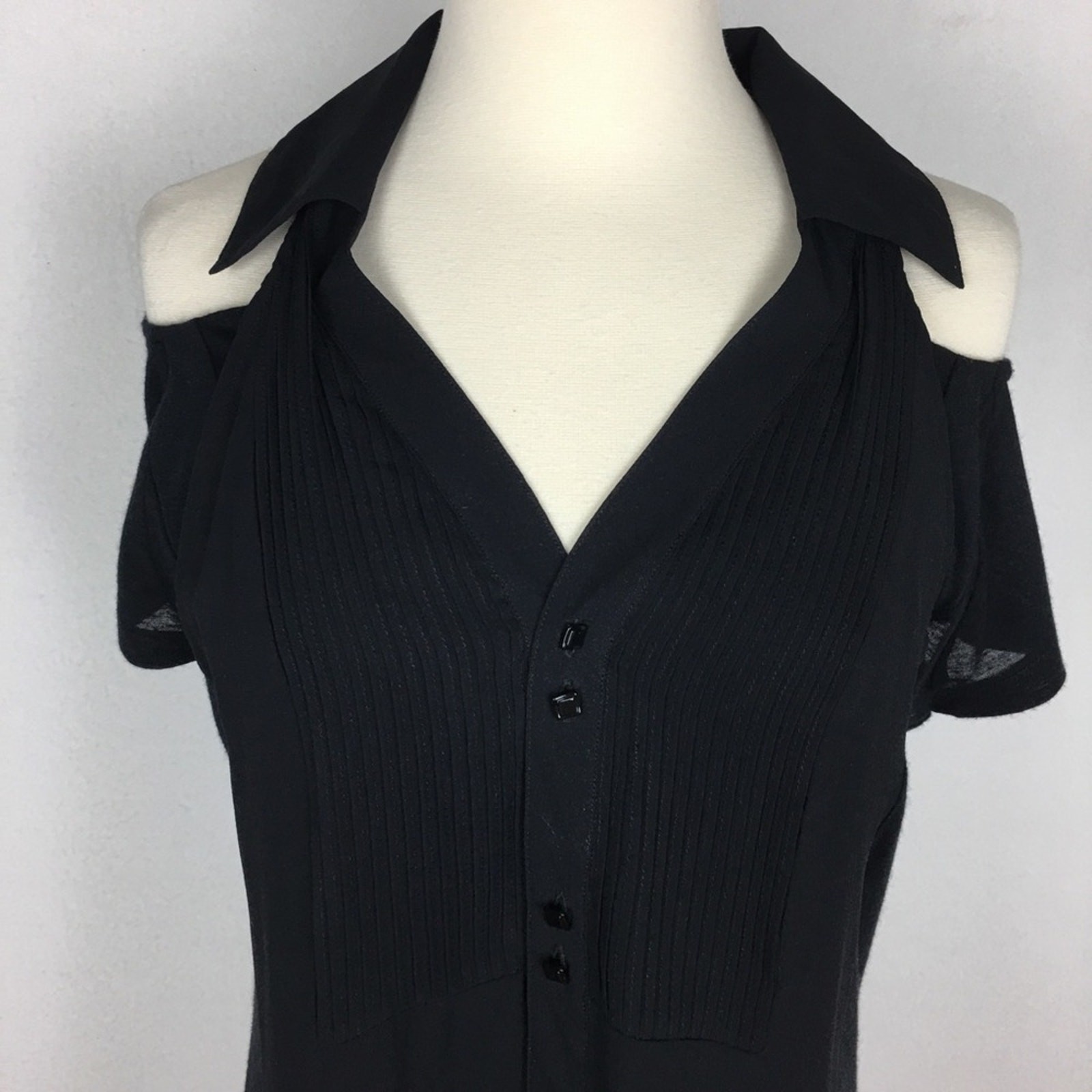 Leifsdottir  Black Button Front Cold Shoulder Top… - image 3