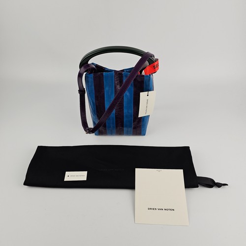 DRIES VAN NOTEN Striped Blue Top Handle Bag New & Authentic