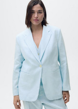 NWT MANGO MNG BLUE 100 LINEN SUIT BLAZER SZ 44 US 12