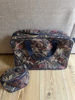 Vintage zweiteiliges Kofferset Taschen Reisetasche Gobelin Blattmuster 17,5  9 