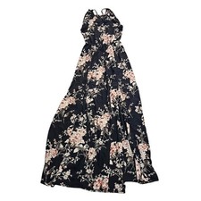 Lulus Maxi Dress Women Small Midnight Blue Floral Feel the Music Front Slits