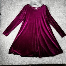 Old Navy Womens Large Burgundy Velvet Long Sleeve Swing Dress Magenta Jewel Tone