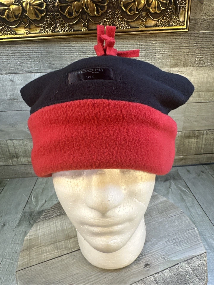 Gorro polar Sconi Wear NYC negro rojo vintage sombrero de invierno borla top unisex Foto 3 de 4