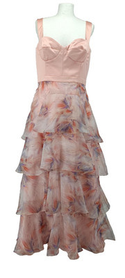 Swing Damen Abendkleid Gr.42 Apricot Lila Floral Volant A-Linie Bustier