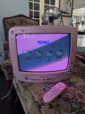 Open Box Hello Kitty Pink 13 CRT TV KT2113 w/ Original Remote, Box Manual